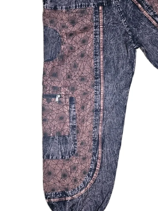 Rust Brown Fractal Print Boho Hippie Cotton Pants Handmade In Nepal - Picture 2 of 4